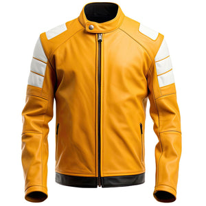 White Yellow Quilted Moto Jacket