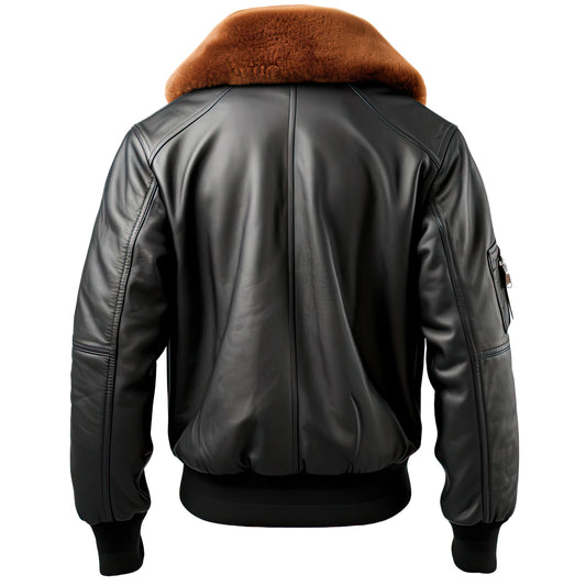 Sigma Offers Men’s A2 Black Genuine Sheepskin Sherpa Shearling Orignal Fur Shirt Collar Winter Warm Aviator Flight Pilot Bomber Leather Jacket