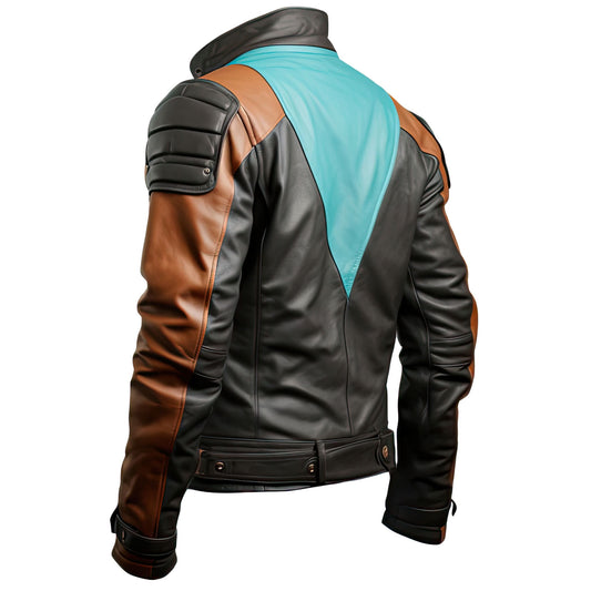 Sigma Offers Men’s Brown and Charcoal Grey Genuine Leather Jacket, Stand Collar, Belted Moto Café Racer, Multi-Color Biker Outfit