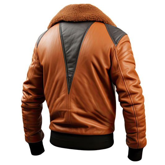 Sigma Offers Men’s Clay Brown Black A2 Aviator Genuine Sheepskin Sherpa Shearling Orignal Fur Collar Winter Warm Classy Pilot Bomber Leather Jacket