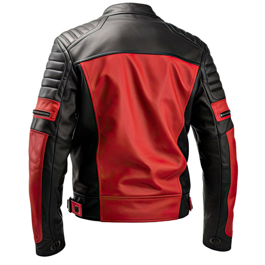 Sigma Offers Men’s Black Red Genuine Sheepskin Quilted Shoulders Biker Slim Fit Classy Casual Rider Café Racer Leather Jacket