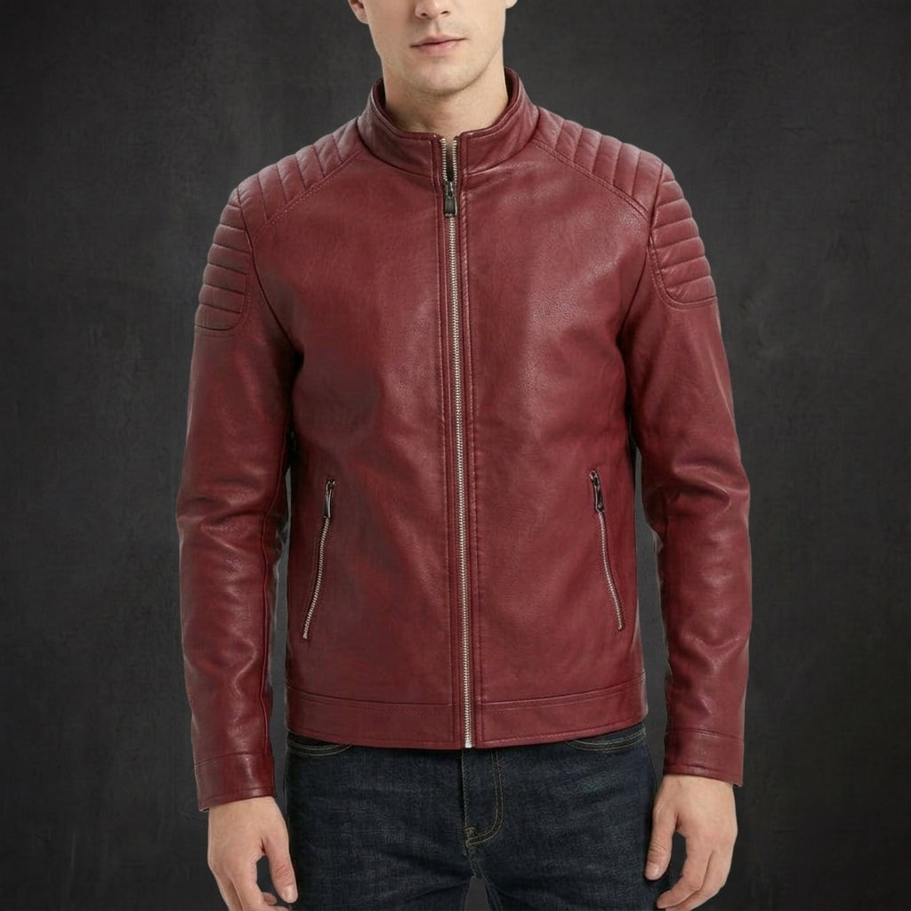 Red Quilted Cafe Racer Jacket