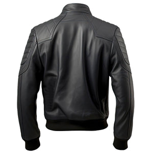 Black Rib Knit Bomber Jacket — back view
