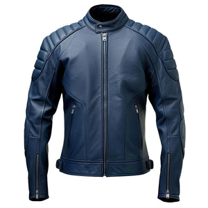 Navy Quilted Motorcycle Jacket — side view