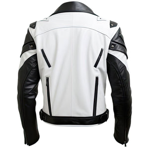 White Black Belted Biker Jacket
