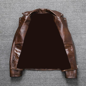 Vintage Brown Leather Coat — back view