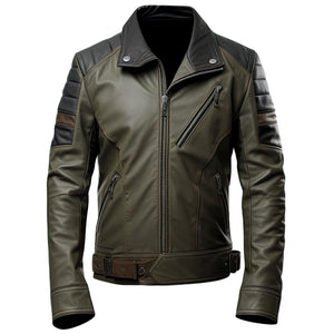 Olive Black Cafe Racer Jacket — side view