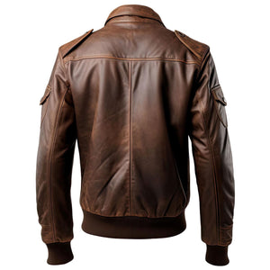 Distressed Brown Flight Jacket — back view