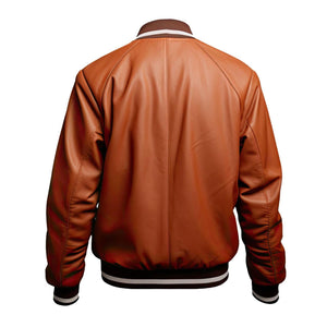 Brown Varsity Bomber Jacket — back view
