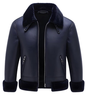 Navy Northgate Shearling Jacket — side view