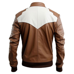 Brown White Bomber Jacket — back view