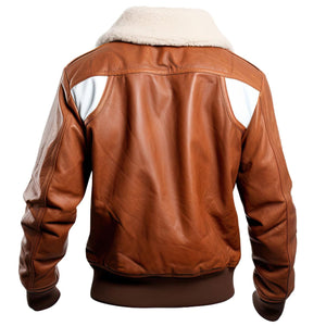 Brown White A2 Bomber Jacket — back view