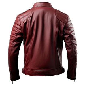 Maroon Slim Cafe Racer Jacket — back view