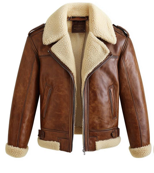 Men's Genuine Fur Shearling Jacket – Real Leather Brown Winterwear Street Style by Sigma Leathers