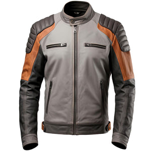 Grey Brown Quilted Racer Jacket — side view