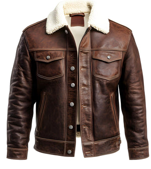 Distressed Brown Sherpa Jacket — side view