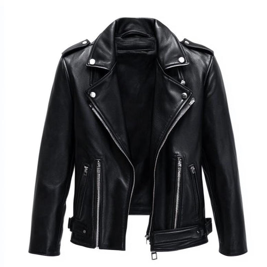 Sigma Provides Men’s Black Genuine Leather Jacket – Classic Asymmetric Zipper Real Biker Style