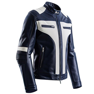 Navy White Cafe Racer Jacket — side view