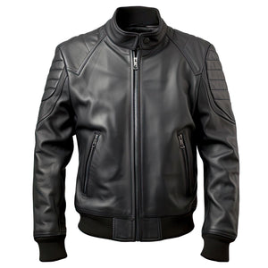 Black Rib Knit Bomber Jacket — side view