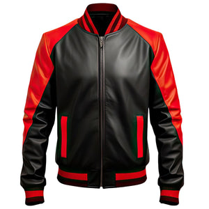 Black Red Varsity Bomber Jacket — side view