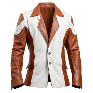 Brown White Leather Blazer — side view
