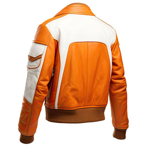 Orange White Aviator Jacket — back view