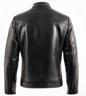 Black Classic Cafe Racer Jacket — back view