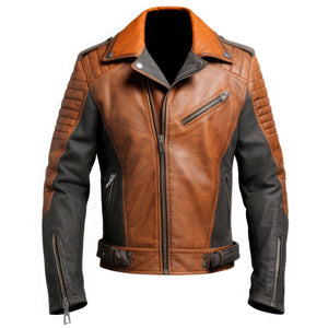 Distressed Brown Grey Moto Jacket — side view