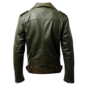Olive Crossover Biker Jacket — back view