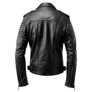 Black Multi Zip Biker Jacket — back view