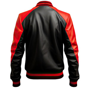 Black Red Varsity Bomber Jacket — back view