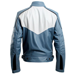 Dusty Blue Moto Jacket — back view