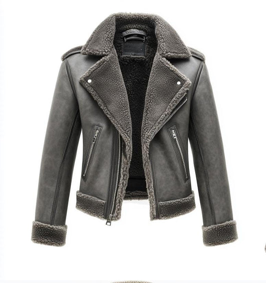 Men's Genuine Fur Shearling Jacket – Real Leather Gray Winterwear Street Style by Sigma Leathers