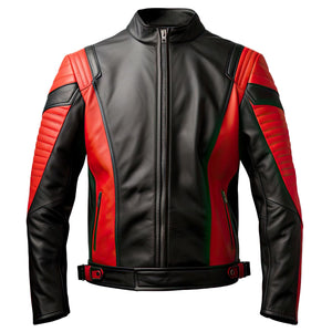 Red Black Winter Moto Jacket — side view