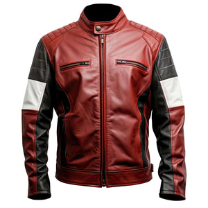 Maroon Black Cafe Racer Jacket — side view