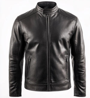 Black Classic Cafe Racer Jacket — side view
