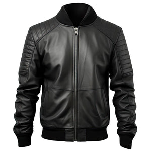 Black Quilted Bomber Jacket — side view