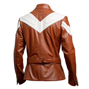 Brown White Leather Blazer — back view