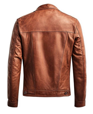 Brown Vintage Moto Jacket — back view