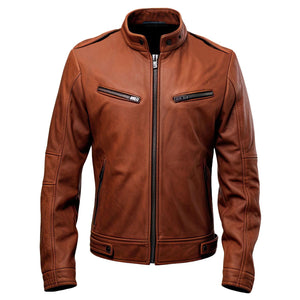 Distressed Brown Cafe Racer Jacket — side view
