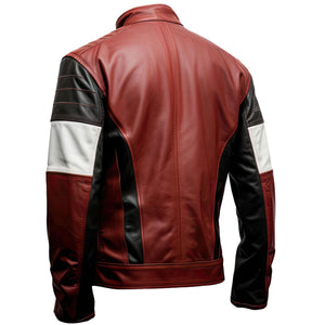 Maroon Black Cafe Racer Jacket — back view