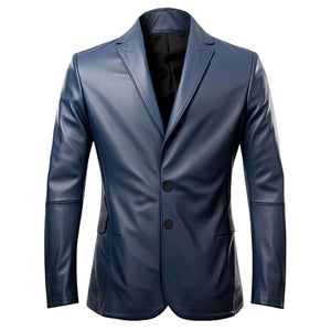 Navy Connaught Leather Blazer — side view