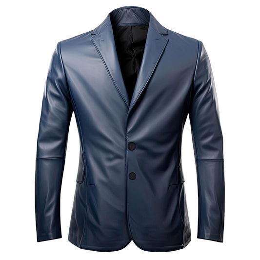 Sigma Provides Men’s Navy Sheepskin Blazer – Notch Lapel Lightweight Single-Breasted Formal Leather Style