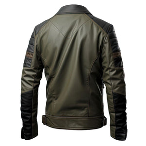 Olive Black Cafe Racer Jacket — back view