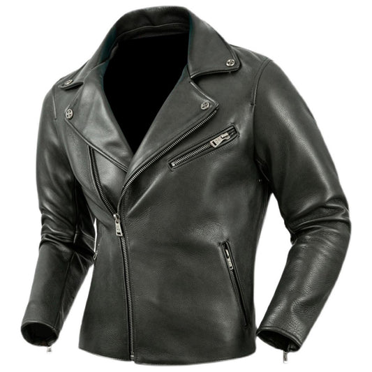 Sigma Provides Men’s Black Cowhide Jacket – Brando Style Double Collar Biker Motorcycle Rider Fit