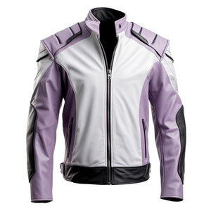 Lilac Grey Zip Biker Jacket — side view