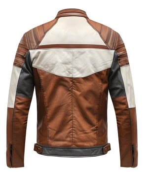 Brown Cream Moto Jacket — back view