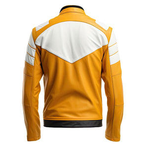 White Yellow Quilted Moto Jacket