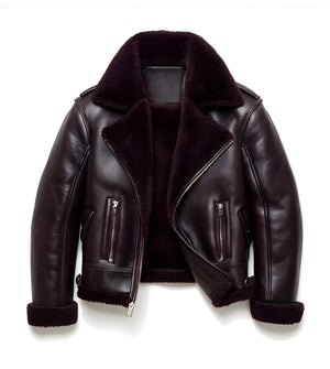 Maroon Harlow Shearling Jacket — side view
