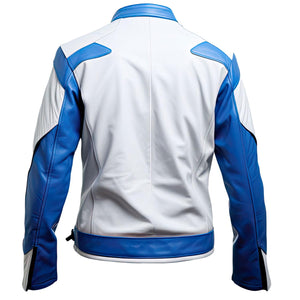 Blue White Moto Jacket — back view